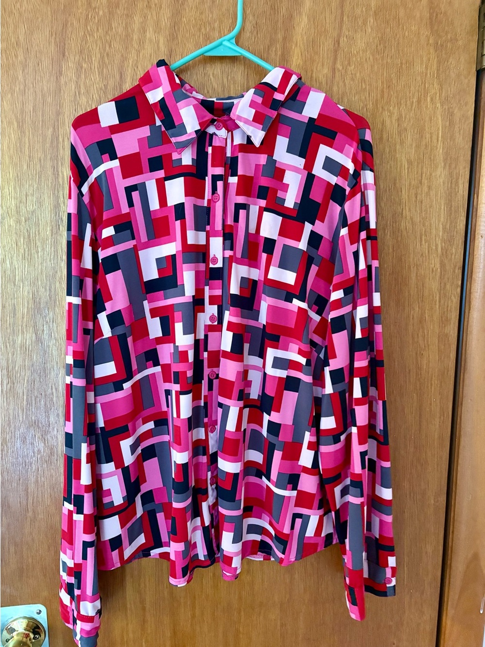 Women's Lane Bryant Geometric Print Button-Up Blouse - Pink Multi